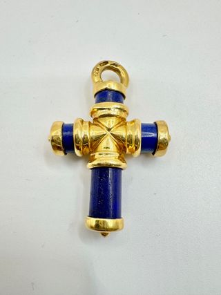 Cruz Oro 18k con Piedra Azul