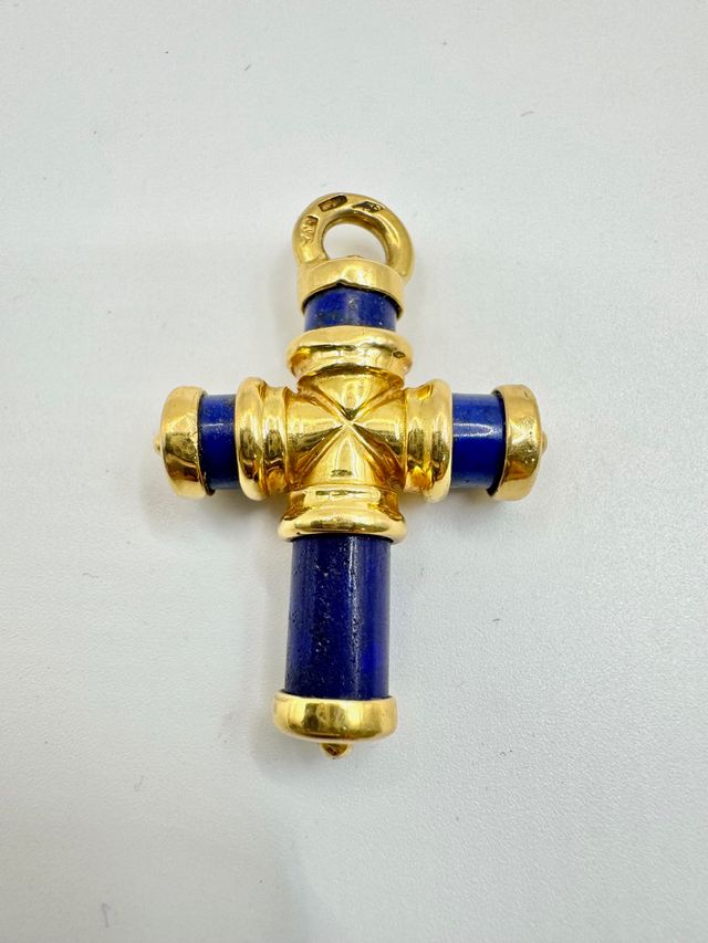 Cruz Oro 18k con Piedra Azul