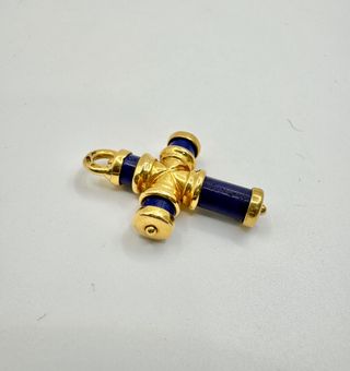 Cruz Oro 18k con Piedra Azul