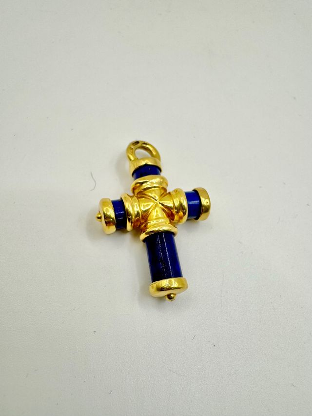Cruz Oro 18k con Piedra Azul