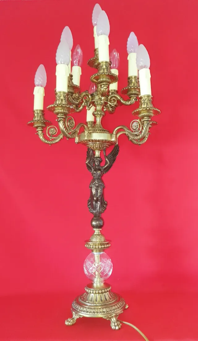 MAJESTUOSA PAREJA CANDELABROS LÁMPARAS EN BRONCE