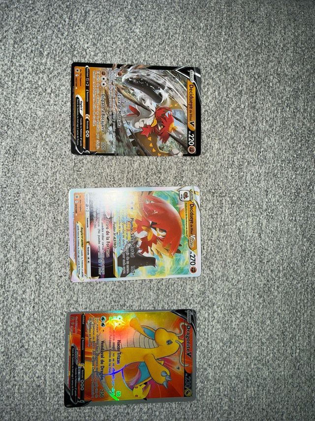 3 Cartas Pokémon Decidueye y Dragonite