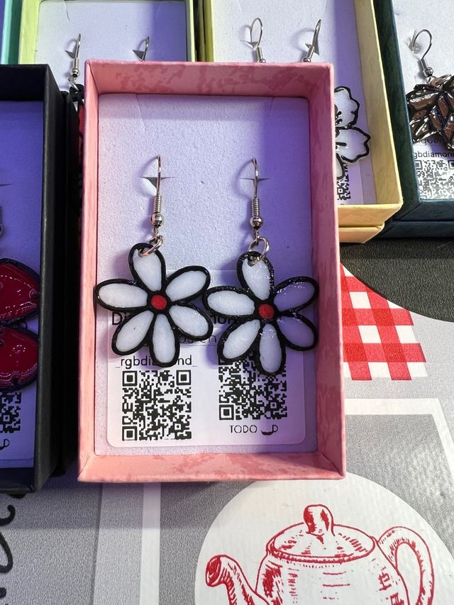 Pendientes 3D Flor Blanco y Rojo