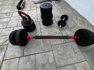 Conjunto pesas 60kg y banco abdominales