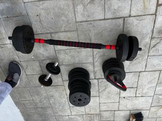 Conjunto pesas 60kg y banco abdominales