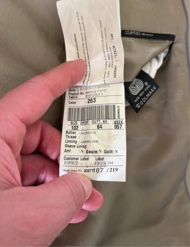 Completo Esprit pura lana Boston fit taglia 54