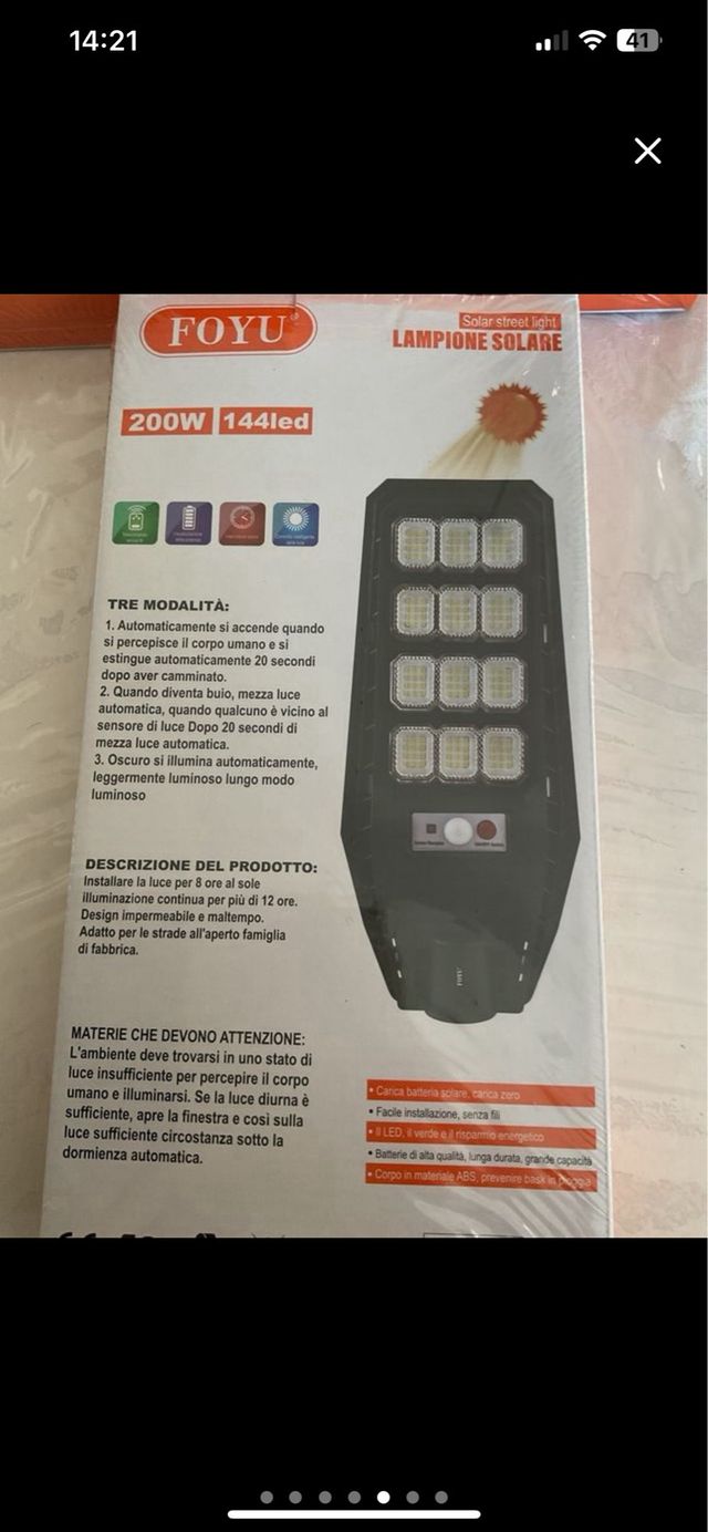 4 Lampioni Solari 144 LED 200W