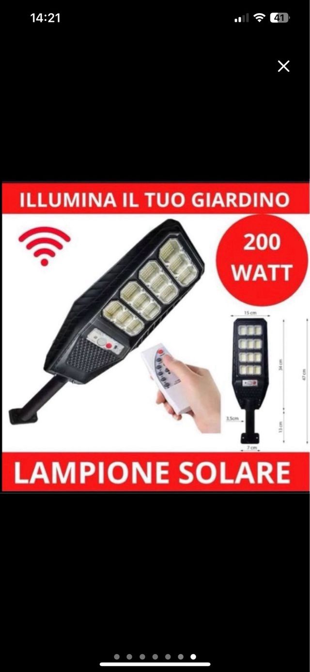 4 Lampioni Solari 144 LED 200W