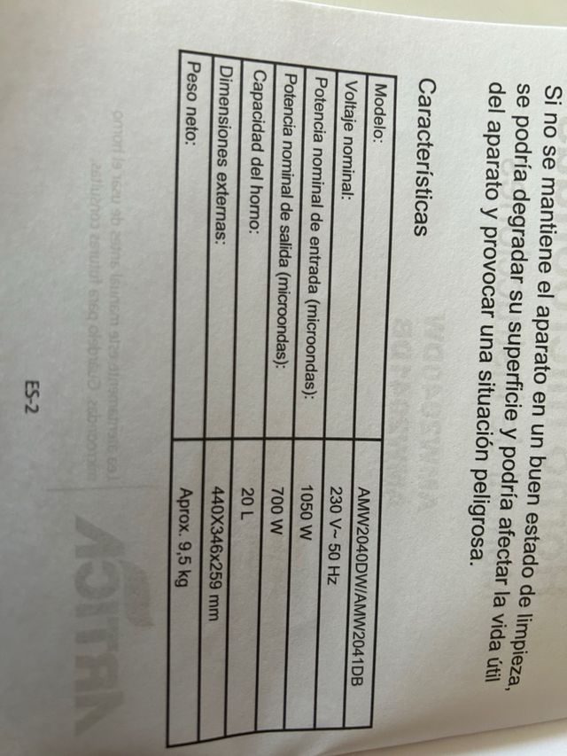 Horno Microondas 20L ARTICA