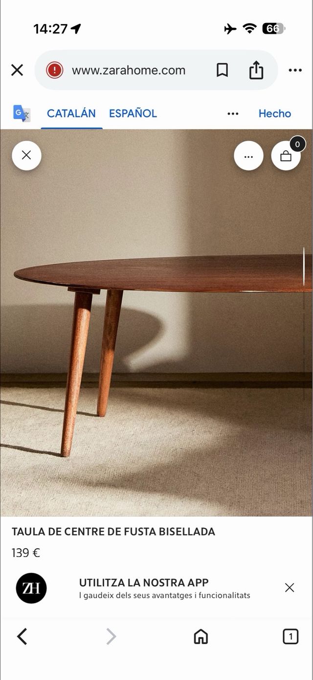 Mesa centro Zara Home madera biselada