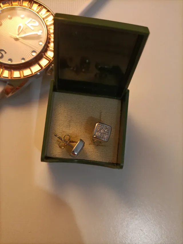 Pendientes Oro Blanco 18kl Cuadrados y Rectangular