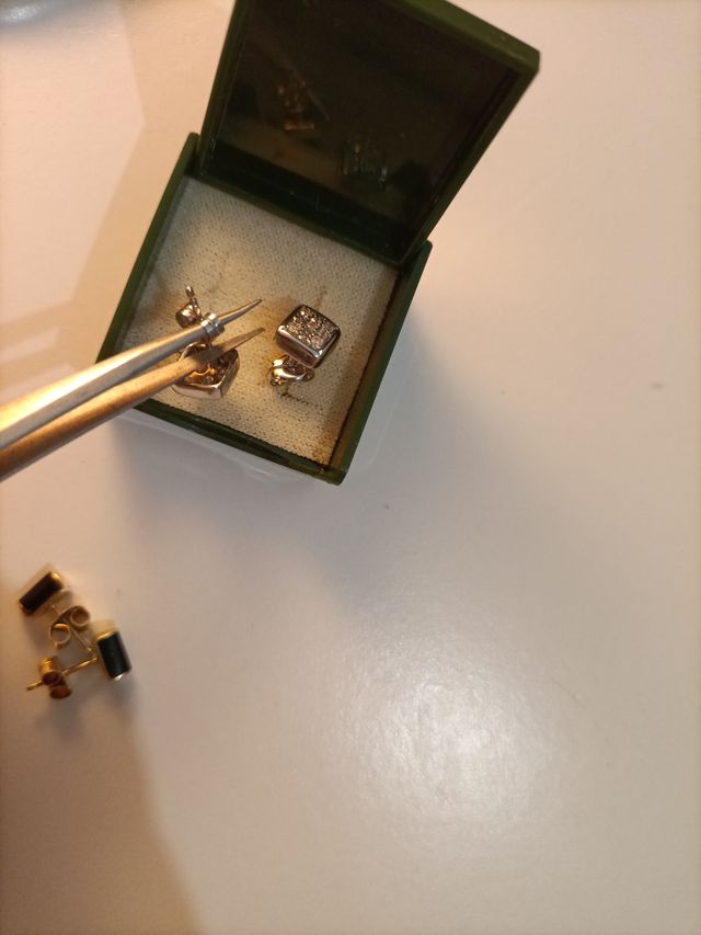 Pendientes Oro Blanco 18kl Cuadrados y Rectangular