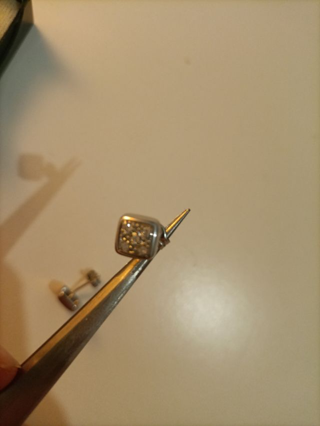 Pendientes Oro Blanco 18kl Cuadrados y Rectangular