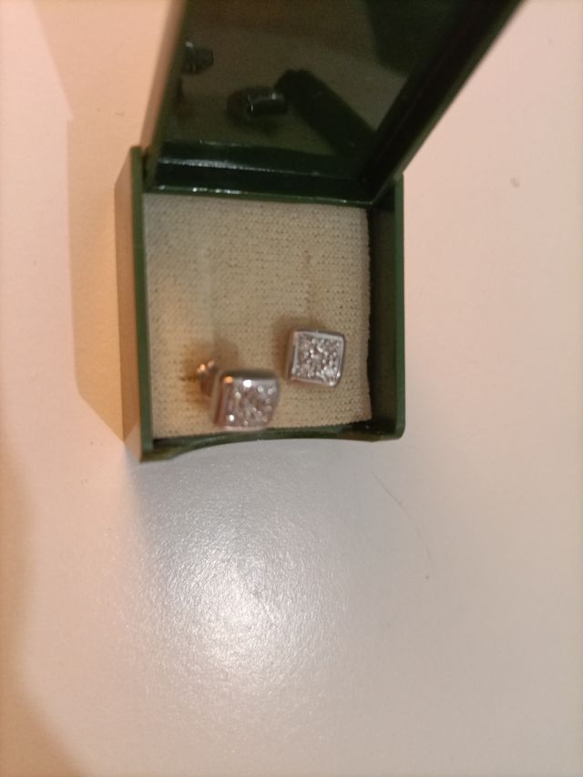 Pendientes Oro Blanco 18kl Cuadrados y Rectangular