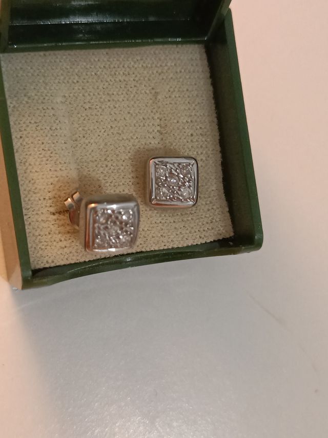 Pendientes Oro Blanco 18kl Cuadrados y Rectangular