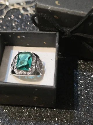 Anillo Plata Ley Hombre Esmeralda Sintética