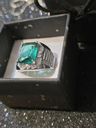 Anillo Plata Ley Hombre Esmeralda Sintética