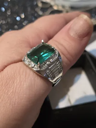 Anillo Plata Ley Hombre Esmeralda Sintética