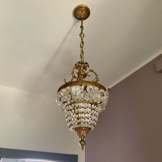 Lampadario vintage ottone e cristallo