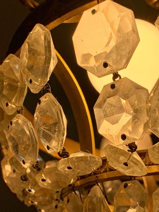 Lampadario vintage ottone e cristallo