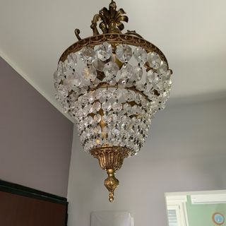 Lampadario vintage ottone e cristallo