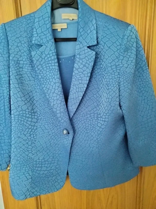 Traje de casaco de 3 peças para senhora azul