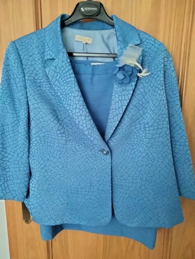 Traje de casaco de 3 peças para senhora azul