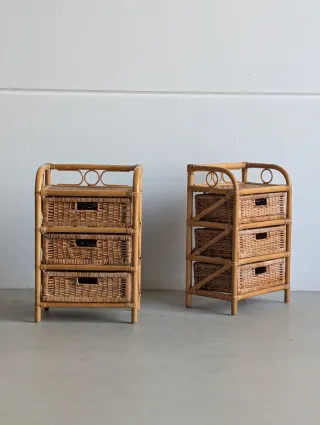 Comodini in bambù e vimini anni '70