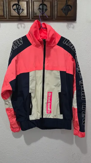 Chaqueta chubasquero azul y rosa talla S de mujer