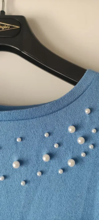 Jersey azul celeste perlas mujer