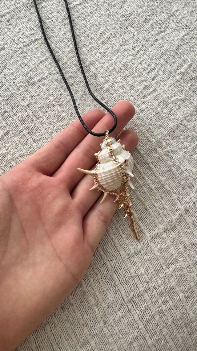 Colar preto com concha natural novo