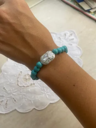 Bracciale Turchese e Perla Elastico