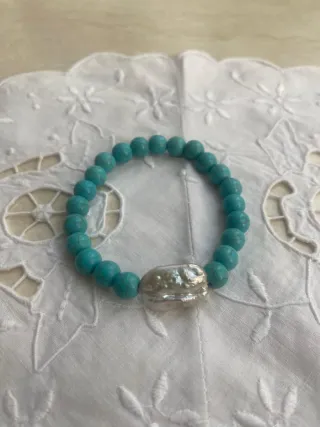 Bracciale Turchese e Perla Elastico