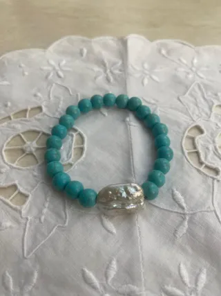 Bracciale Turchese e Perla Elastico