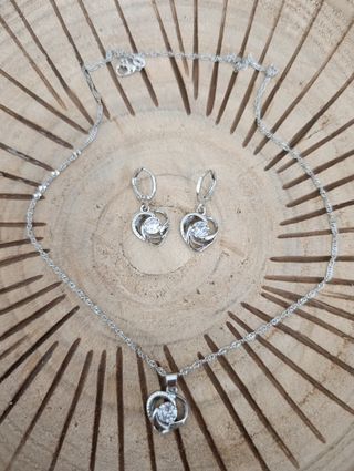 Conjunto Plata 925 Corazón Colgante y Pendientes