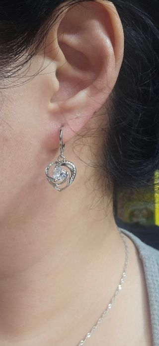 Conjunto Plata 925 Corazón Colgante y Pendientes