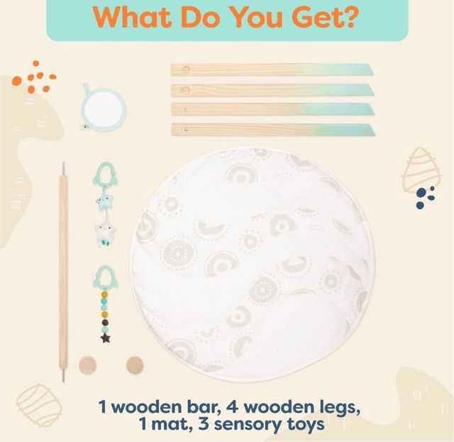 Set de gimnasio de madera para bebés con alfombra