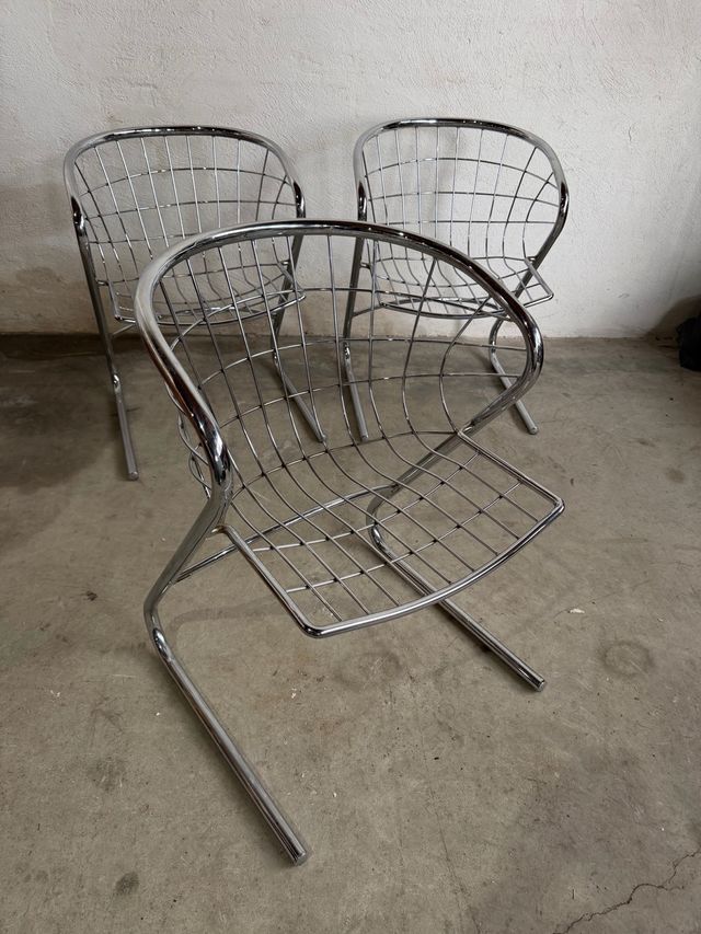 Set 3 Sillas Cromadas Diseño Moderno