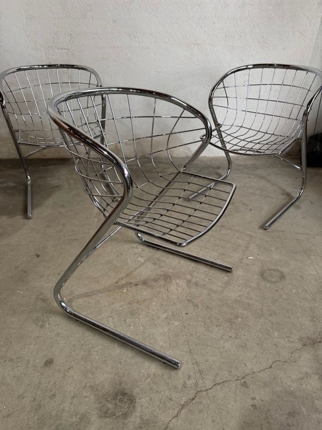 Set 3 Sillas Cromadas Diseño Moderno