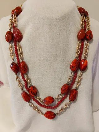 Collana vintage Miriam Haskell oro e rosso