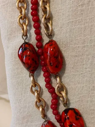 Collana vintage Miriam Haskell oro e rosso