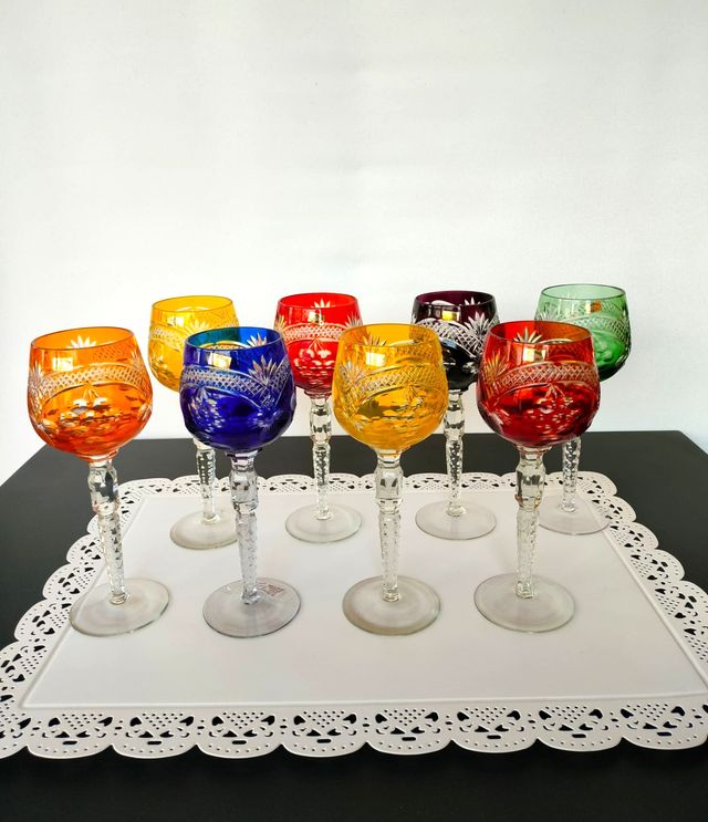 Cristallo di Boemia Set 8 Calici Colorati