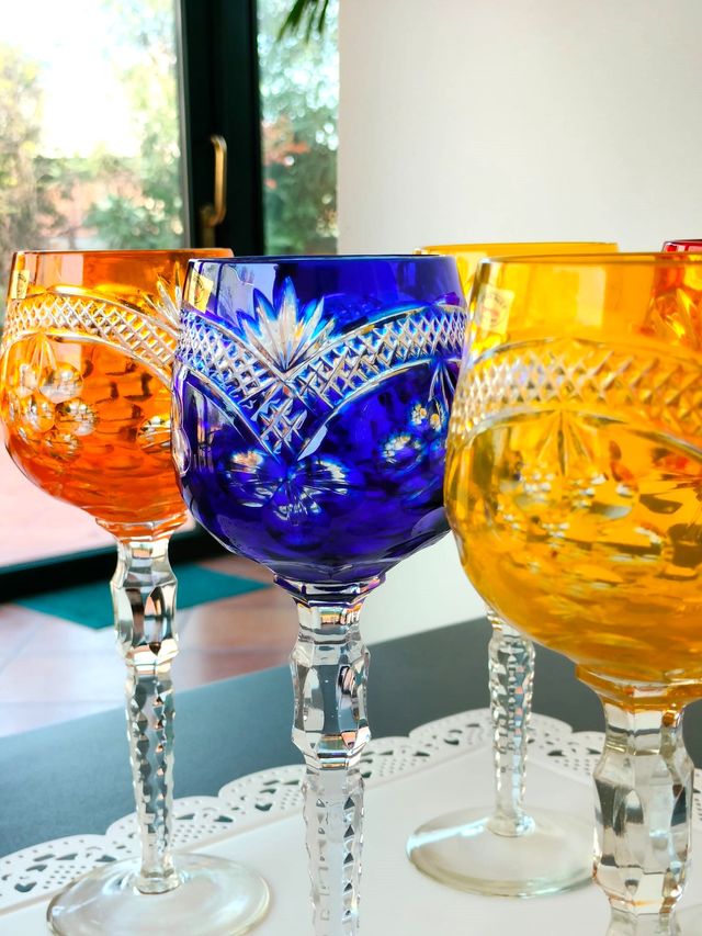 Cristallo di Boemia Set 8 Calici Colorati