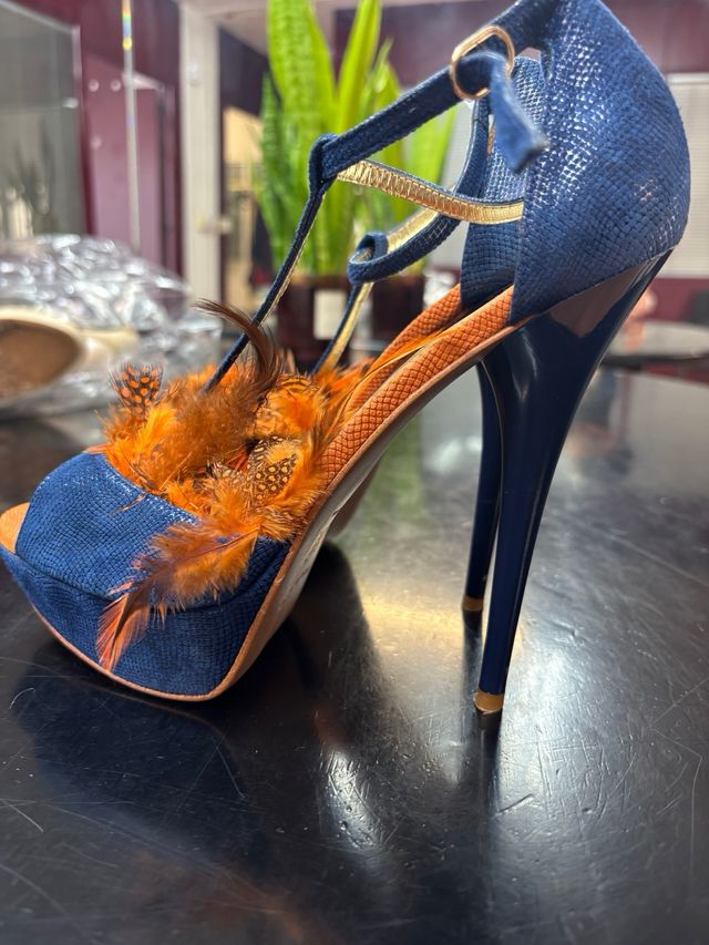 Sandalias Rocío Mozo Talla 38 Plumas Naranja