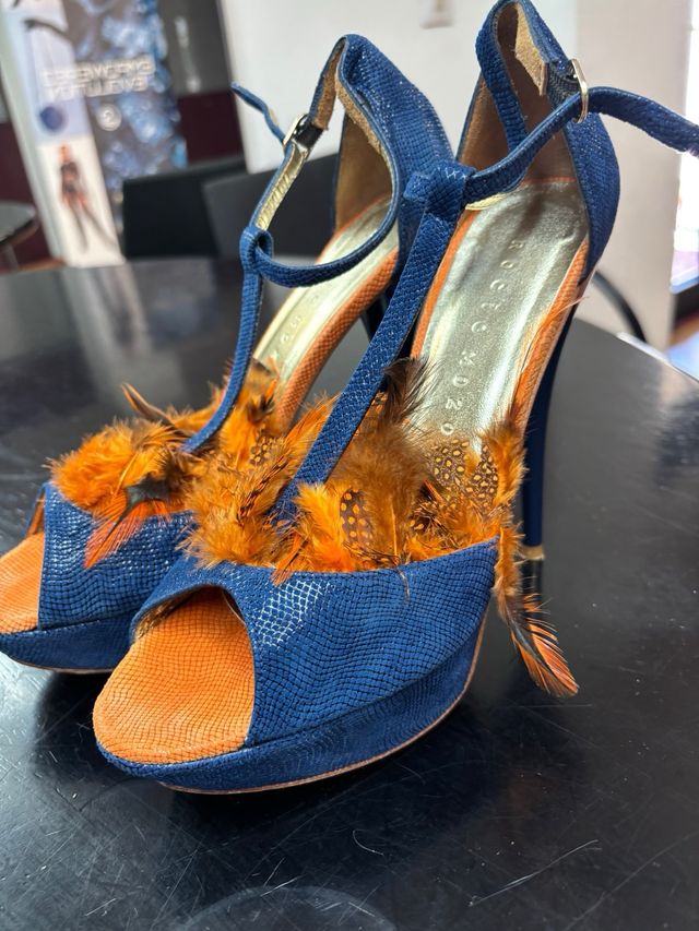 Sandalias Rocío Mozo Talla 38 Plumas Naranja