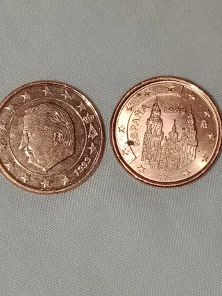 2 Monedas de  1 Céntimo 1999 España y Bélgica S/C.