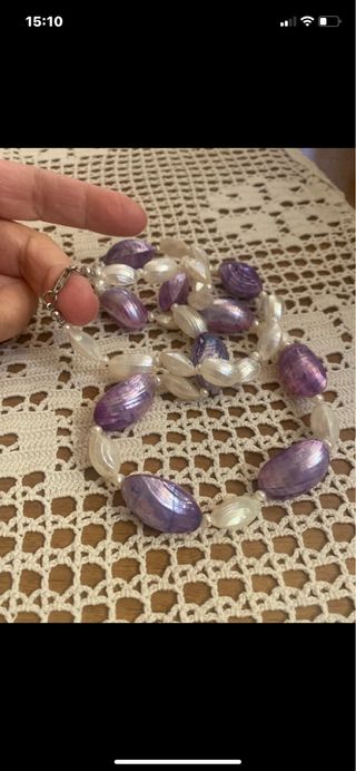 Collana perle conchiglie madreperla viola