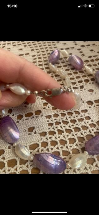 Collana perle conchiglie madreperla viola