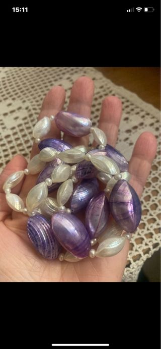 Collana perle conchiglie madreperla viola