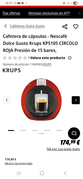 Cafetera Krups Dolce Gusto Roja